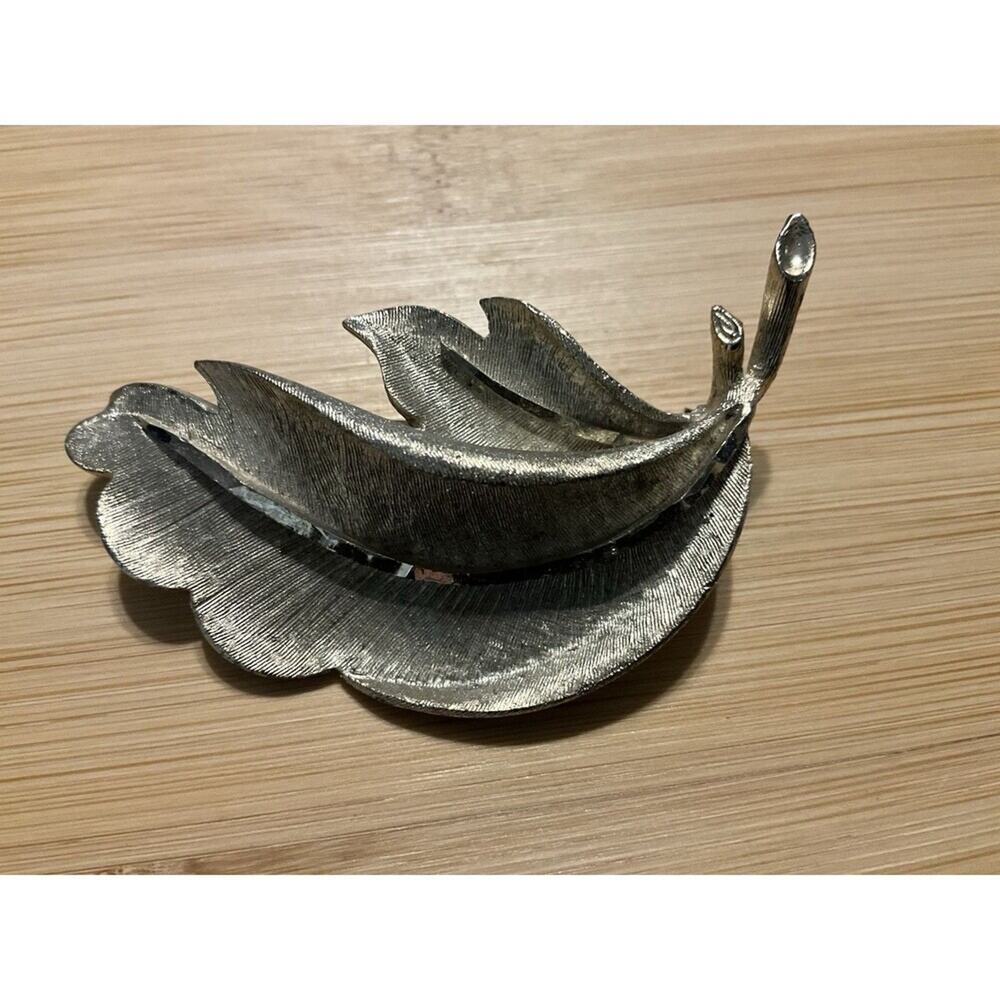 Vintage BSK Leaf Brooch Silver Tone Textured Leaf